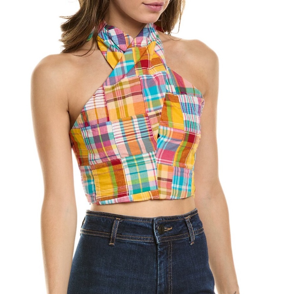 Staud Kai‎ Patchwork Cotton
Halter Crop Top
